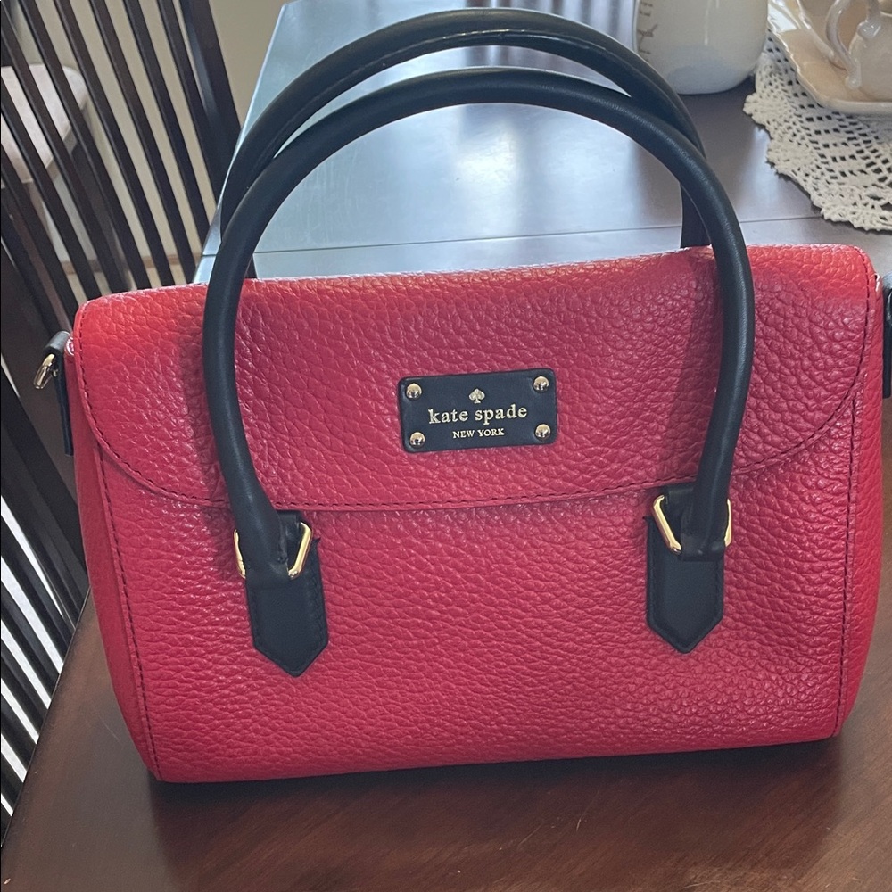 Kate Spade Cherry Red Leather Purse with Black Accents